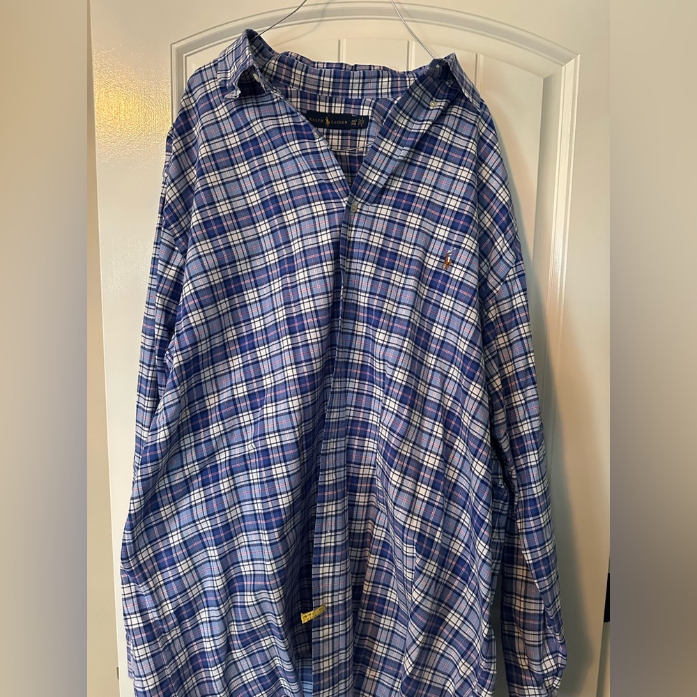 POLO BIG AND TALL MENS PLAID BUTTON DOWN